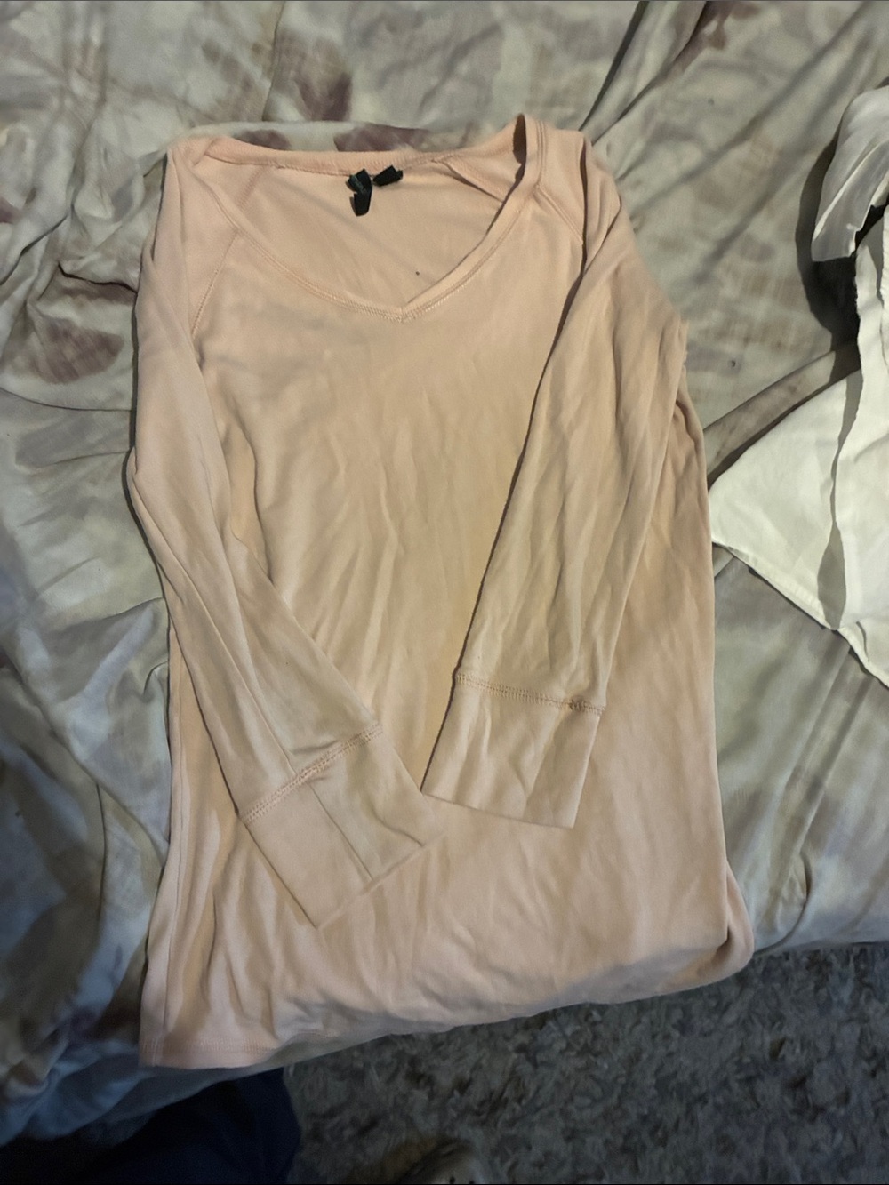 Cynthia Rowley Light Blush V-Neck Long Sleeve Top